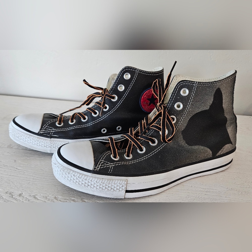 Converse CTAS High Top Black Painted Leather Classic Sneaker M8 W10